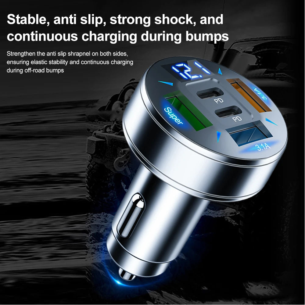 250W 5 Ports Car Charger Fast Charging PD QC3.0 USB C Car Phone Charger Adapter With Voltage For iPhone Samsung Huawei Xiaomi