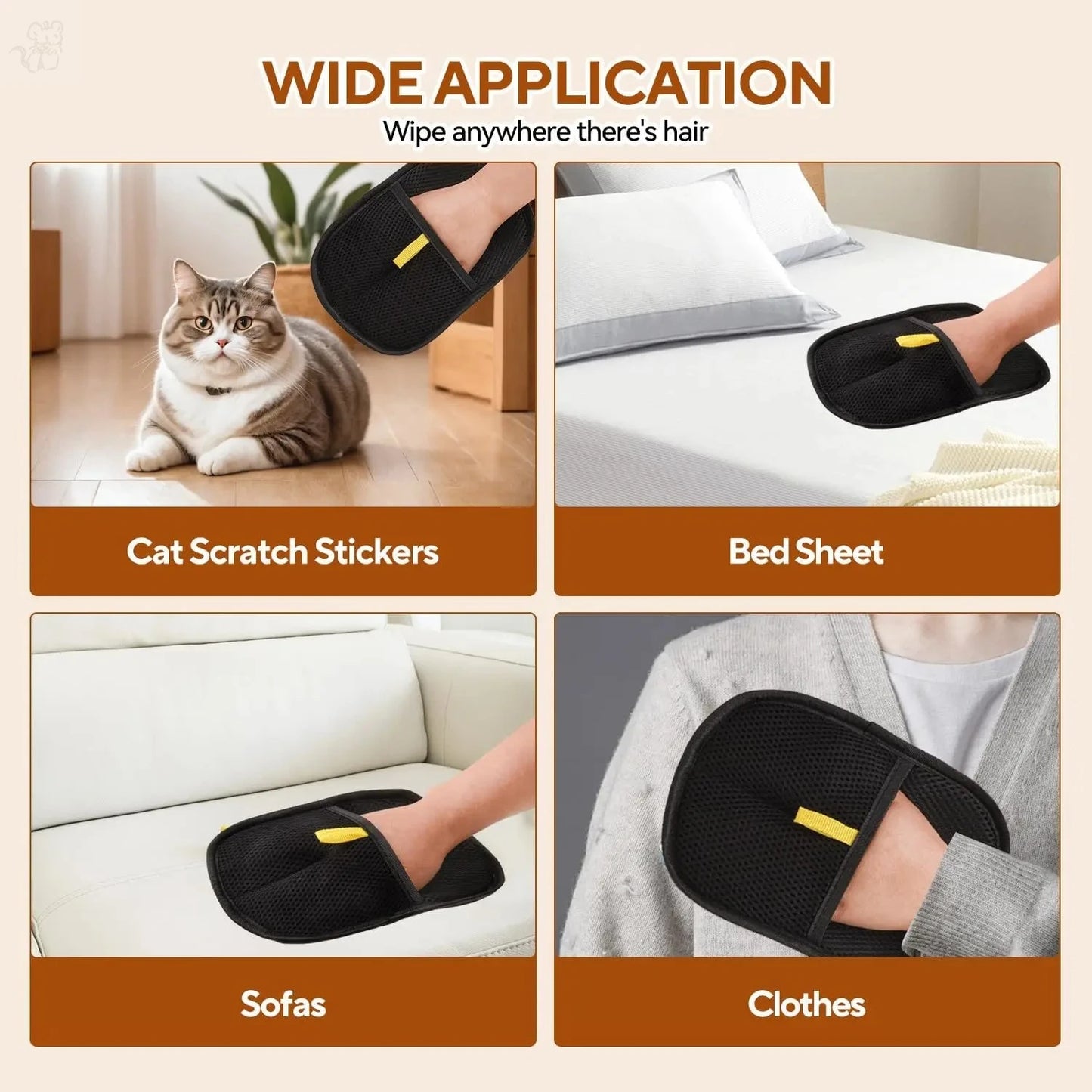Pet Hair Removal Tool Reusable Static Removal Gloves, Double-Sided Grooming Gloves for Pets, Removes Pet Fur Hair for Carpets