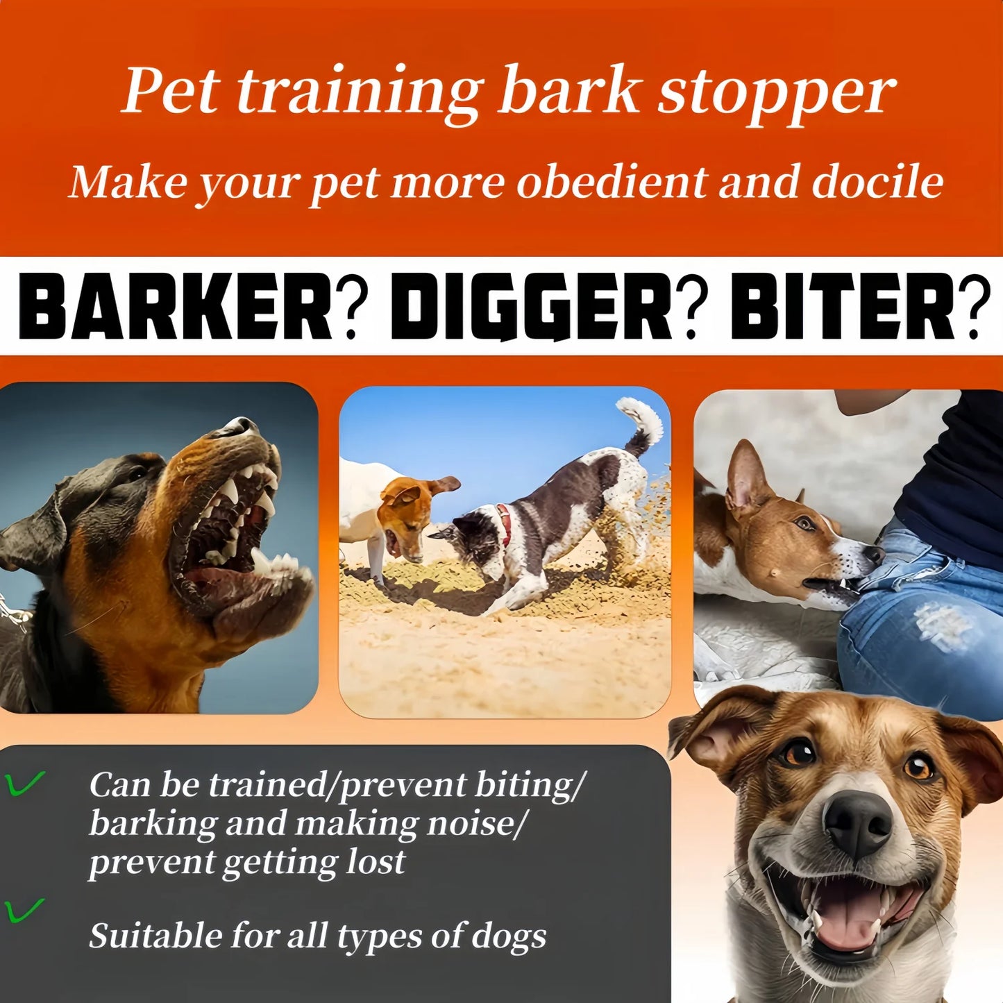 Electric Dog Training Collar Waterproof Dog Bark Collar Pet With Remote Control Rechargeable Anti Barking Device All Size Dogs